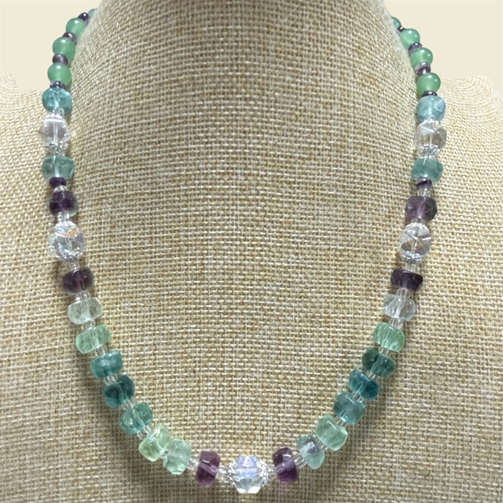 Handmade Faceted Fluorite and Aventurine Beaded Necklace